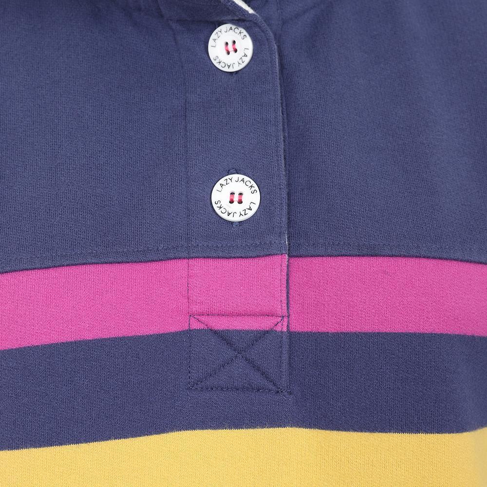 Multicoloured - Side - Lazy Jacks Womens-Ladies Striped Button Neck Sweatshirt