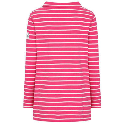 Lipstick Pink - Back - Lazy Jacks Womens-Ladies Striped Roll Neck Sweatshirt
