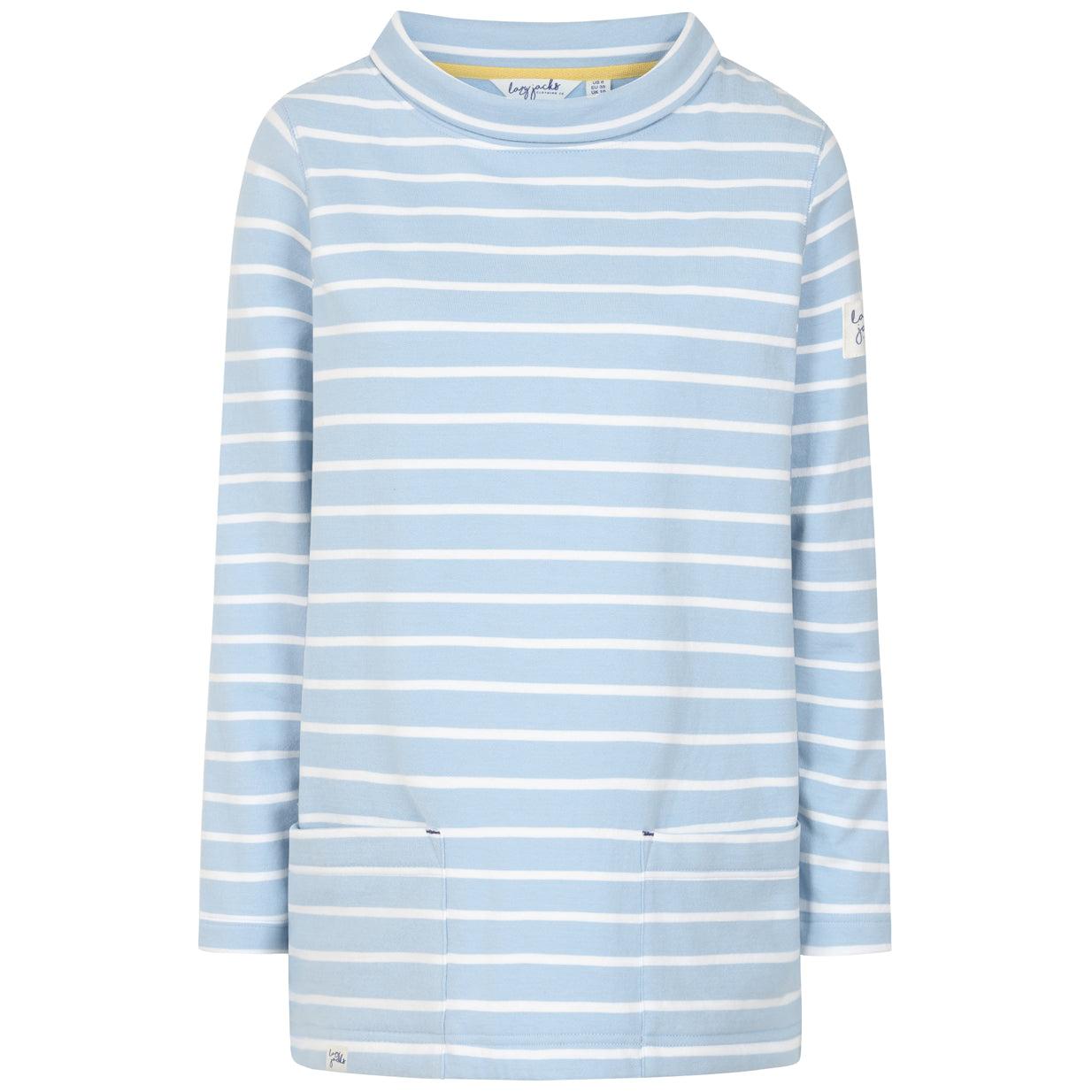 Sky - Front - Lazy Jacks Womens-Ladies Striped Roll Neck Sweatshirt