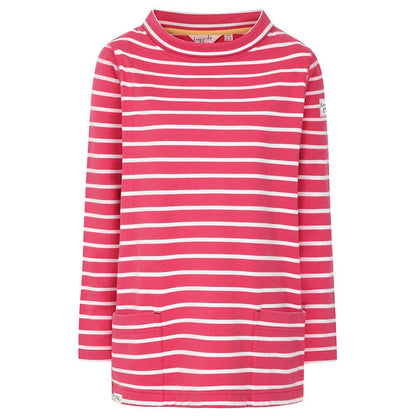 Cherry - Front - Lazy Jacks Womens-Ladies Striped Roll Neck Sweatshirt