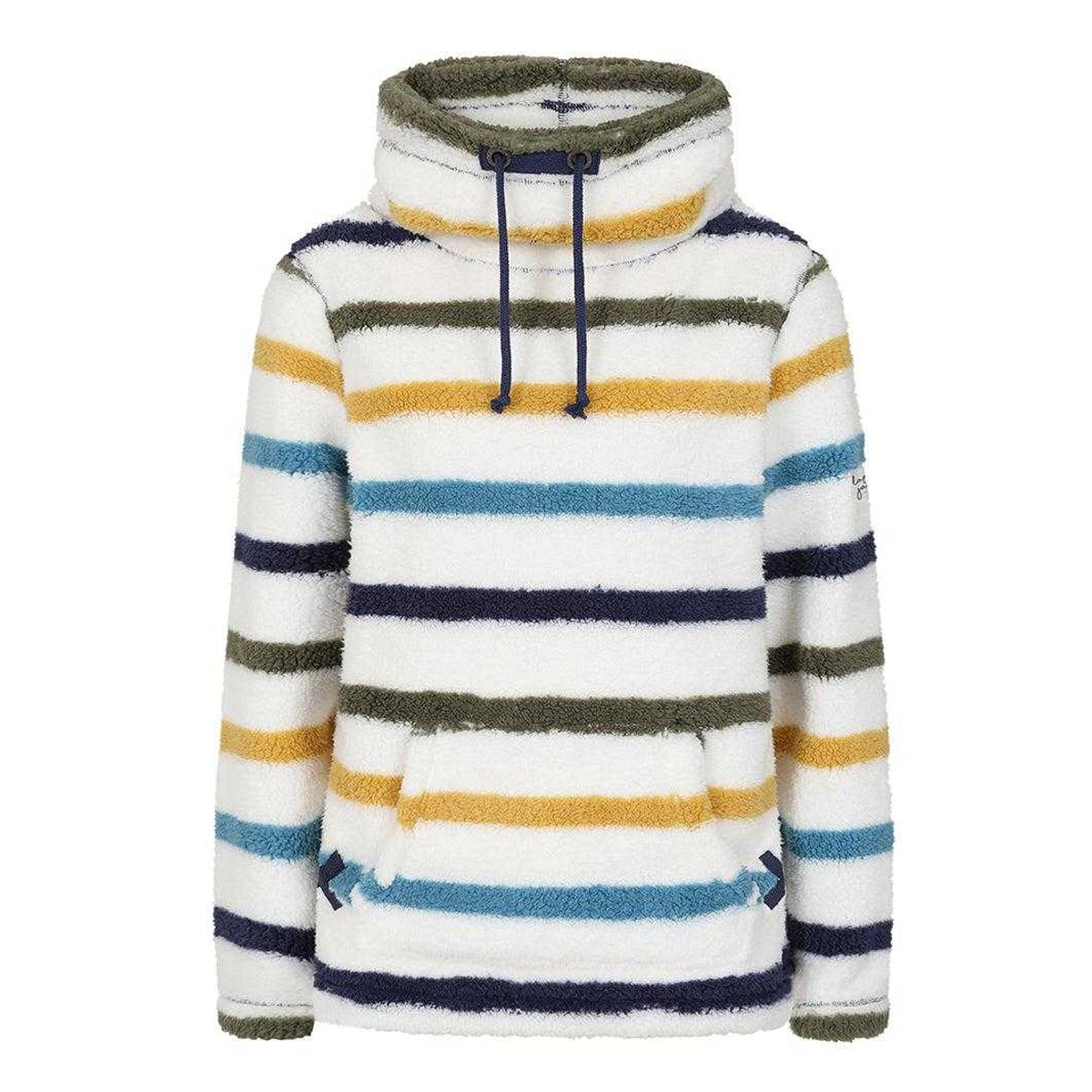 White-Khaki - Front - Lazy Jacks Womens-Ladies Striped Pique Sweatshirt