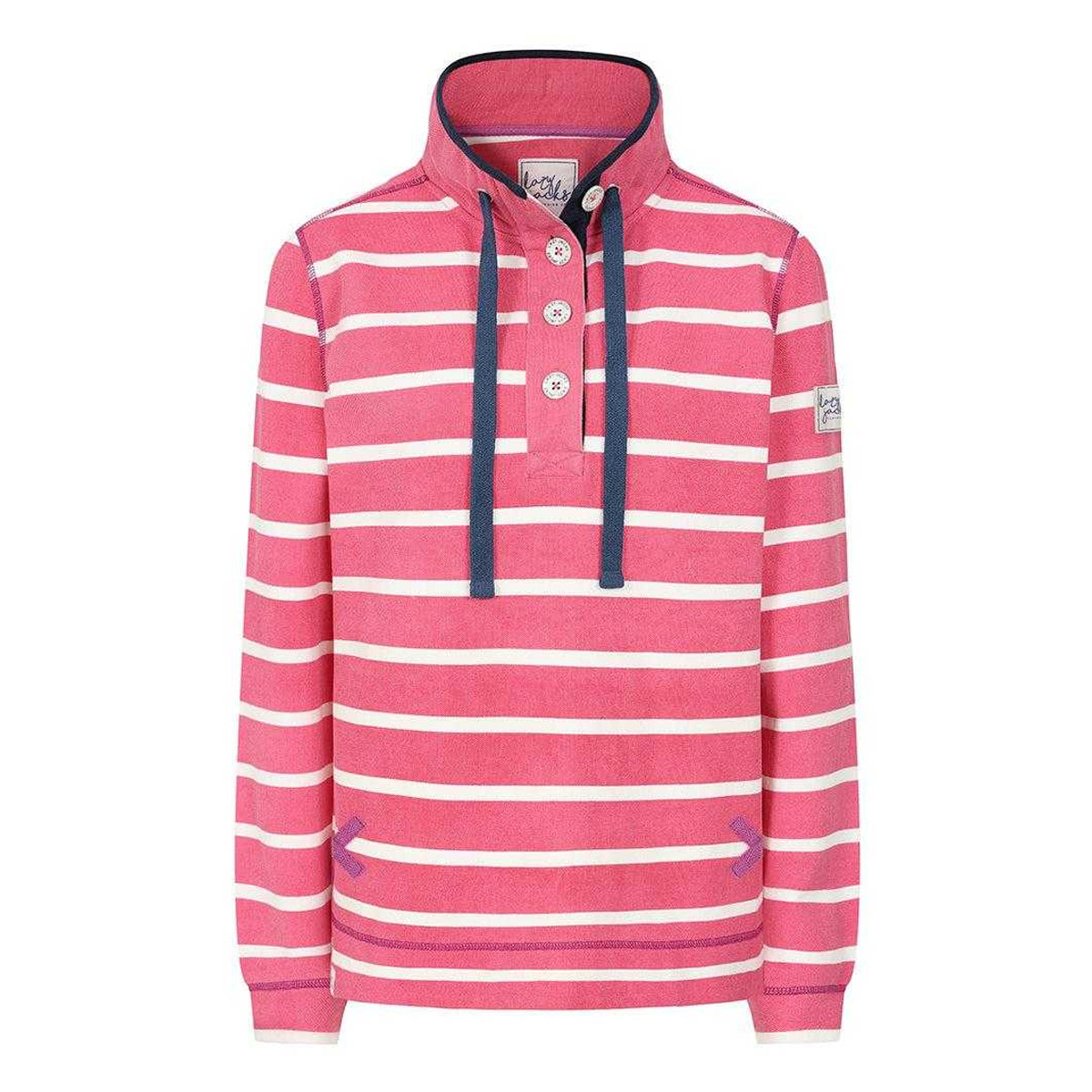 Cherry - Front - Lazy Jacks Womens-Ladies Striped Pique Sweatshirt