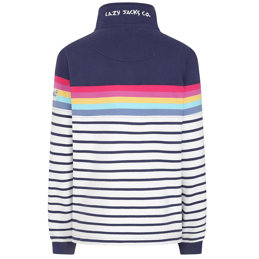 White - Back - Lazy Jacks Womens-Ladies Button Neck Sweatshirt