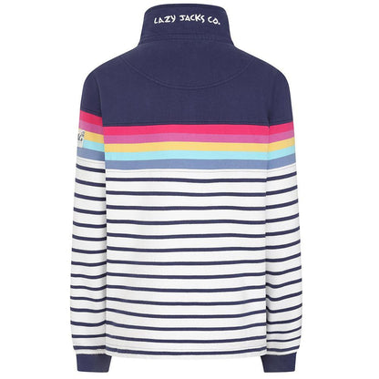 White - Back - Lazy Jacks Womens-Ladies Button Neck Sweatshirt