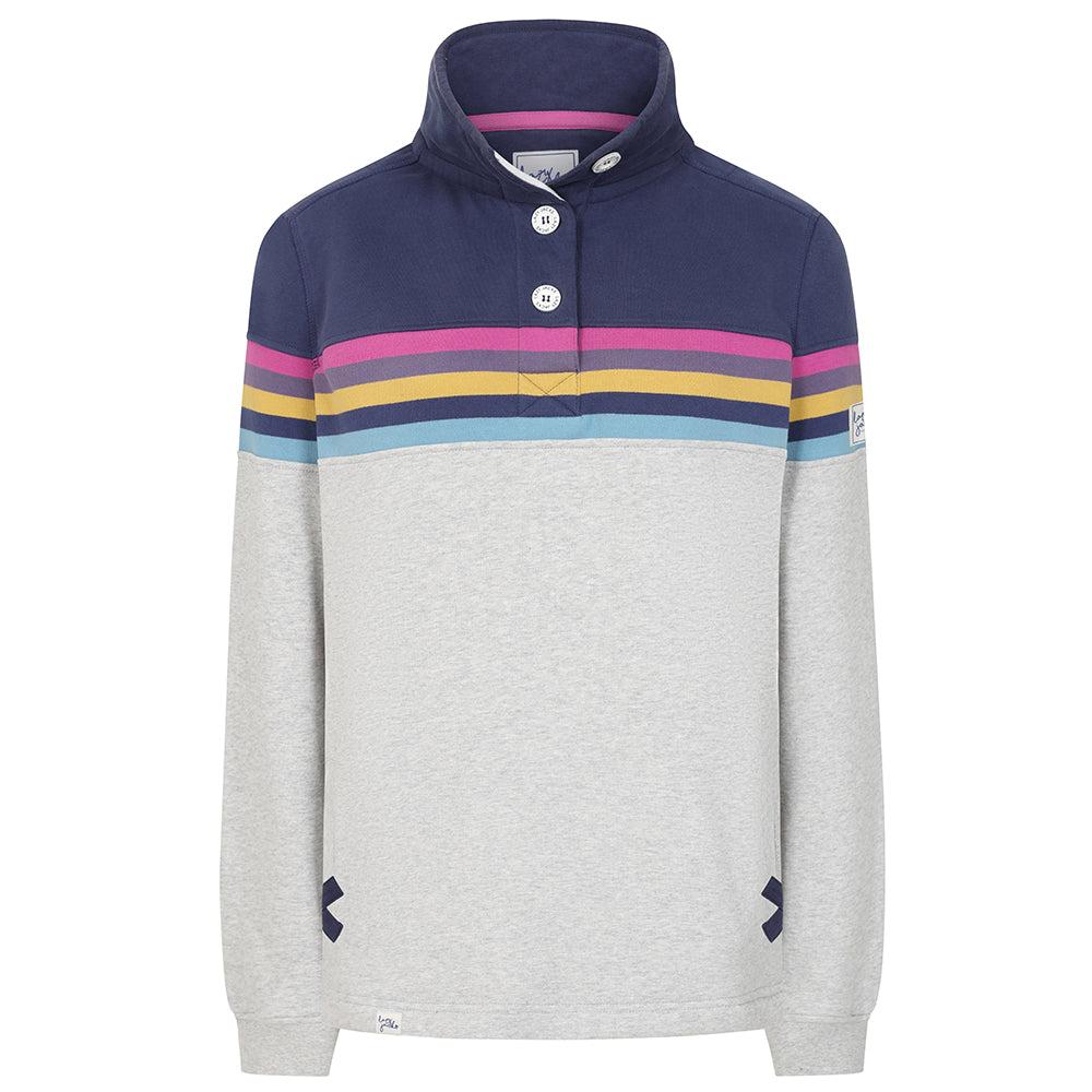 Grey Marl - Front - Lazy Jacks Womens-Ladies Button Neck Sweatshirt