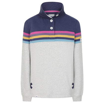 Grey Marl - Front - Lazy Jacks Womens-Ladies Button Neck Sweatshirt