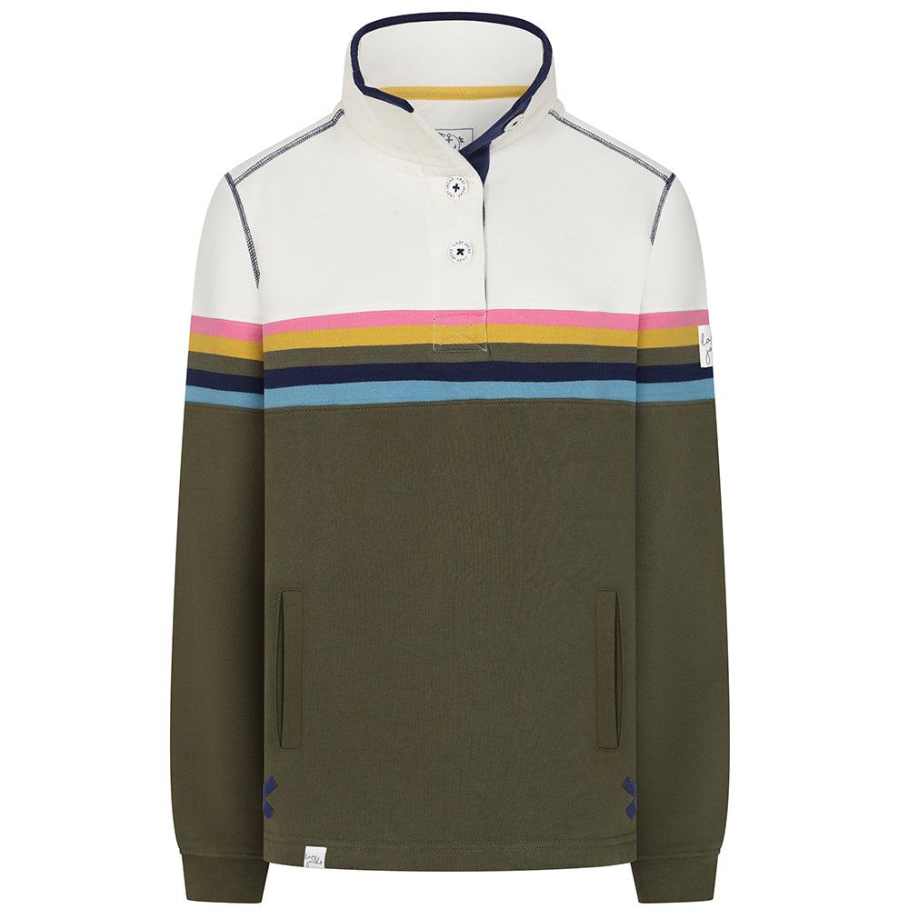 Khaki Green - Front - Lazy Jacks Womens-Ladies Button Neck Sweatshirt