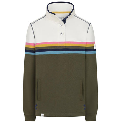 Khaki Green - Front - Lazy Jacks Womens-Ladies Button Neck Sweatshirt