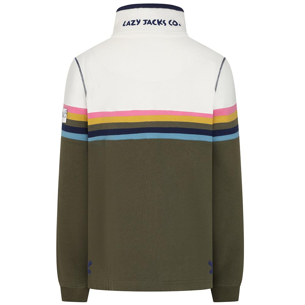 Khaki Green - Back - Lazy Jacks Womens-Ladies Button Neck Sweatshirt
