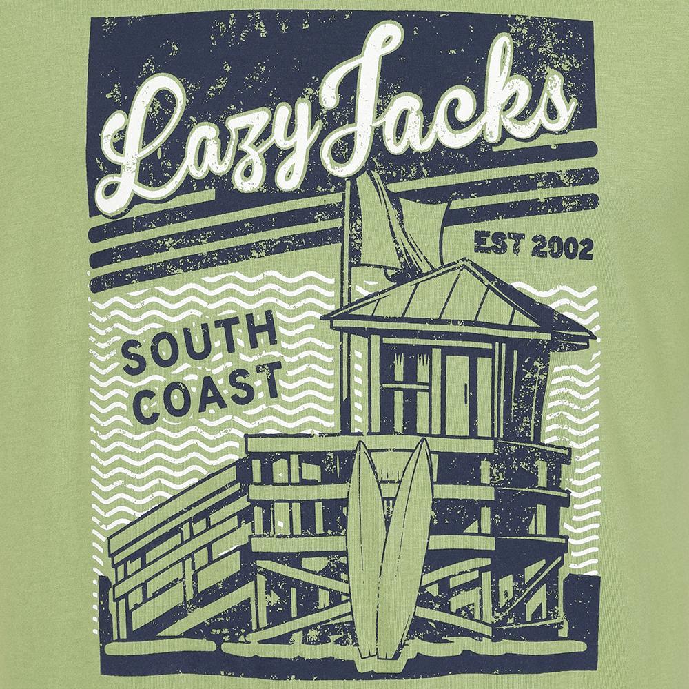 Lime - Back - Lazy Jacks Mens Printed Cotton T-Shirt