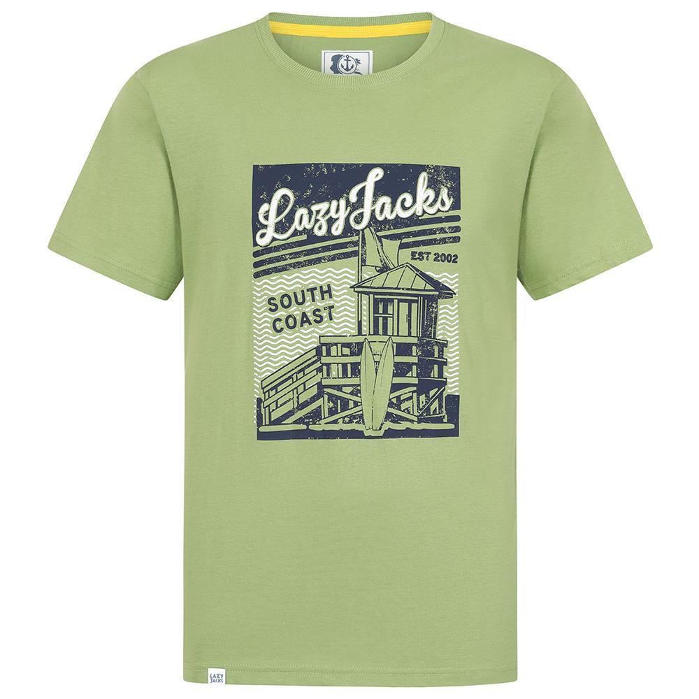 Lime - Front - Lazy Jacks Mens Printed Cotton T-Shirt