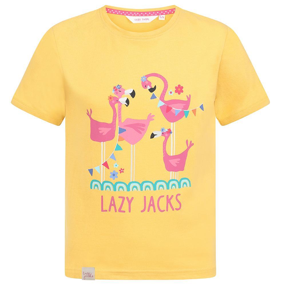Lemon - Front - Lazy Jacks Girls Flamingo Cotton T-Shirt