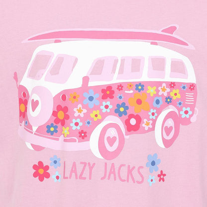 Pink - Back - Lazy Jacks Girls Campervan Cotton T-Shirt