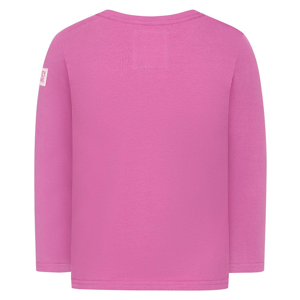 Raspberry - Back - Lazy Jacks Girls Reindeer Long-Sleeved T-Shirt