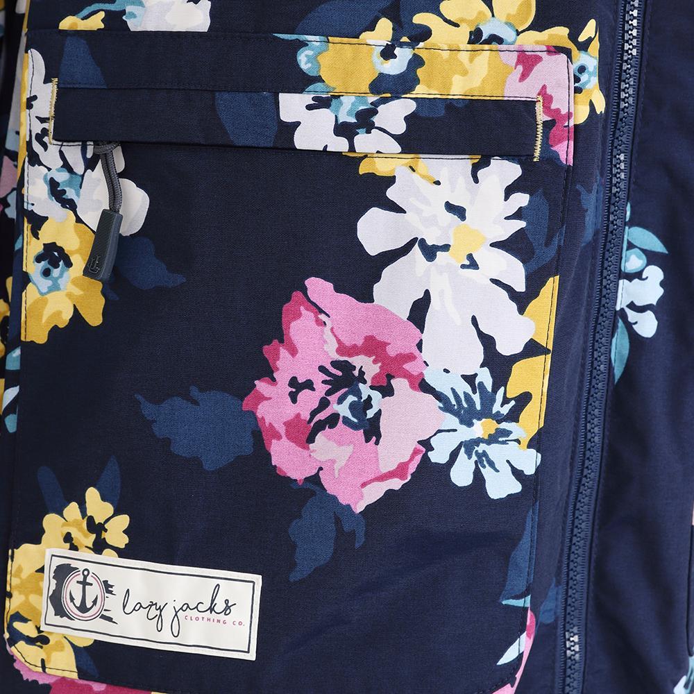 Navy-Pink-White - Back - Lazy Jacks Womens-Ladies Long Length Waterproof Jacket