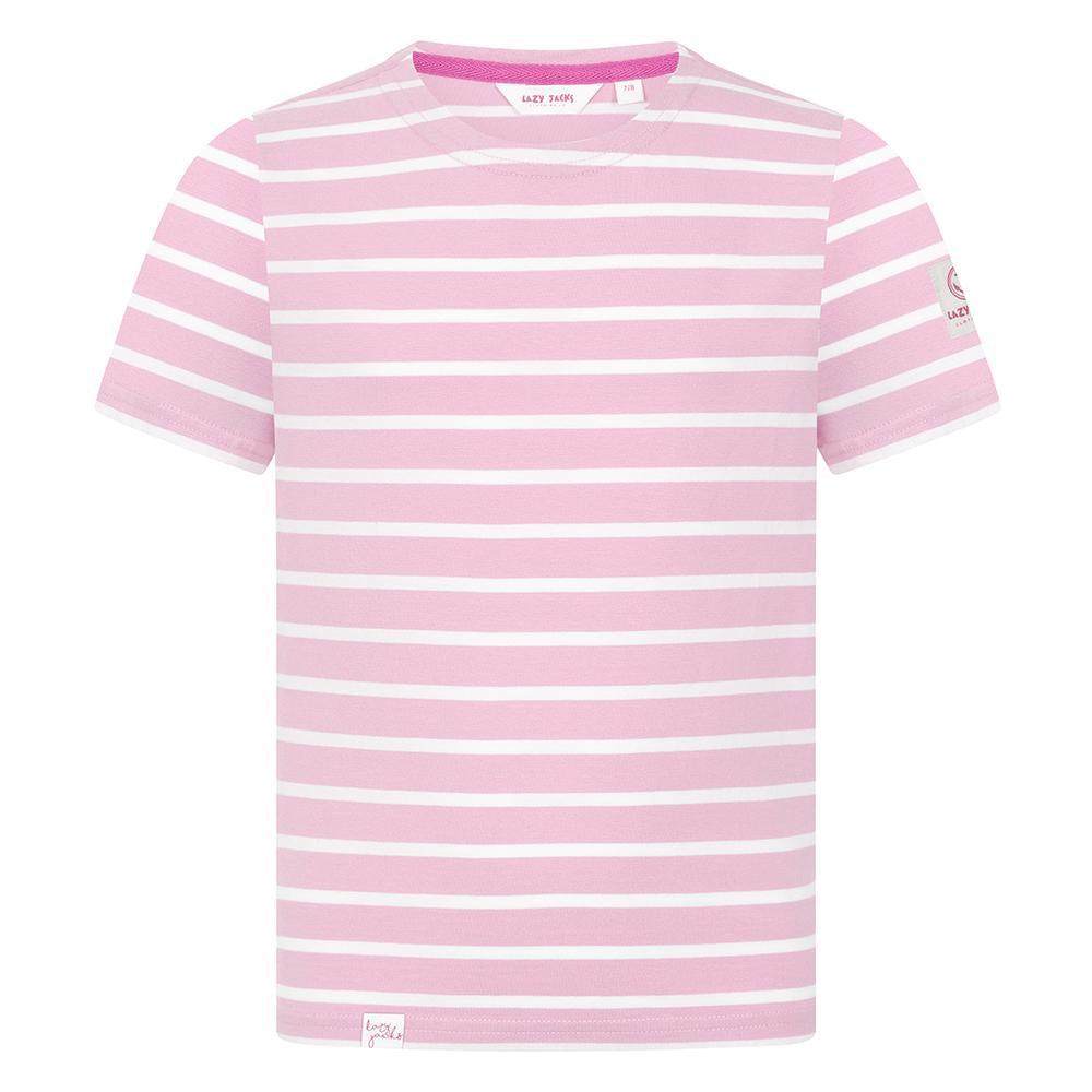 Pink - Front - Lazy Jacks Girls Breton Short-Sleeved T-Shirt