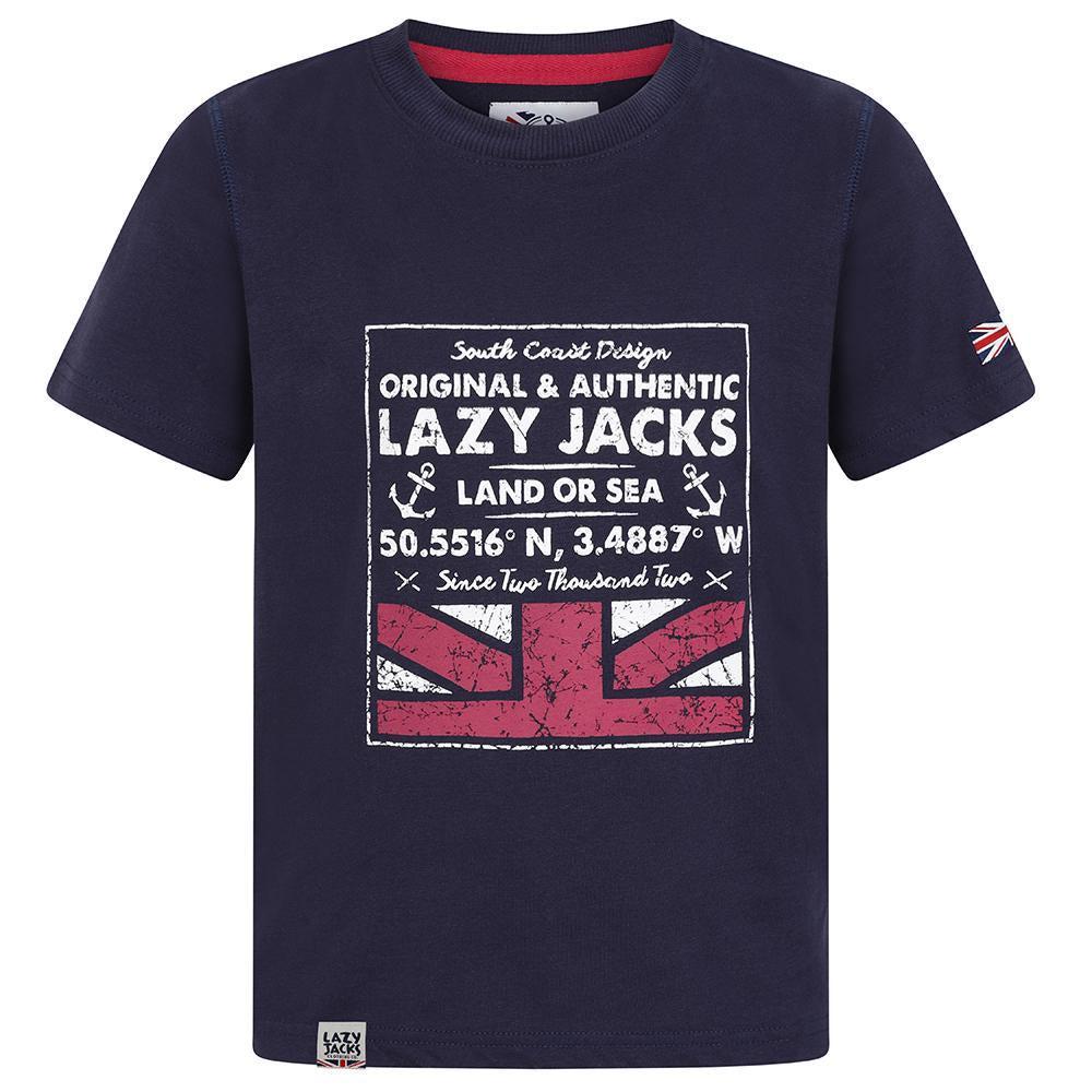 Marine - Back - Lazy Jacks Boys Printed Cotton T-Shirt