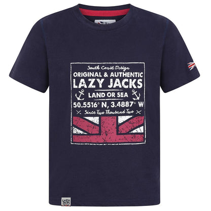 Marine - Back - Lazy Jacks Boys Printed Cotton T-Shirt