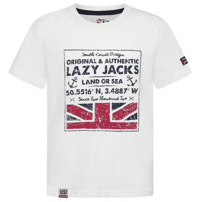 White - Front - Lazy Jacks Boys Printed Cotton T-Shirt
