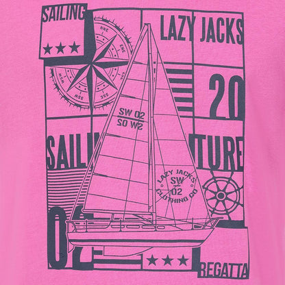 Raspberry - Back - Lazy Jacks Mens Sailboat Cotton T-Shirt