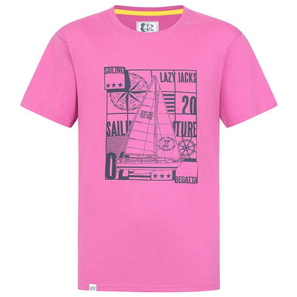 Raspberry - Front - Lazy Jacks Mens Sailboat Cotton T-Shirt