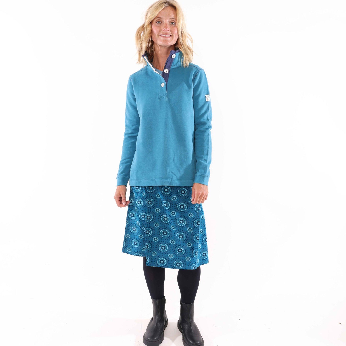 Teal - Front - Lazy Jacks Womens-Ladies Circle Jersey Midi Skirt