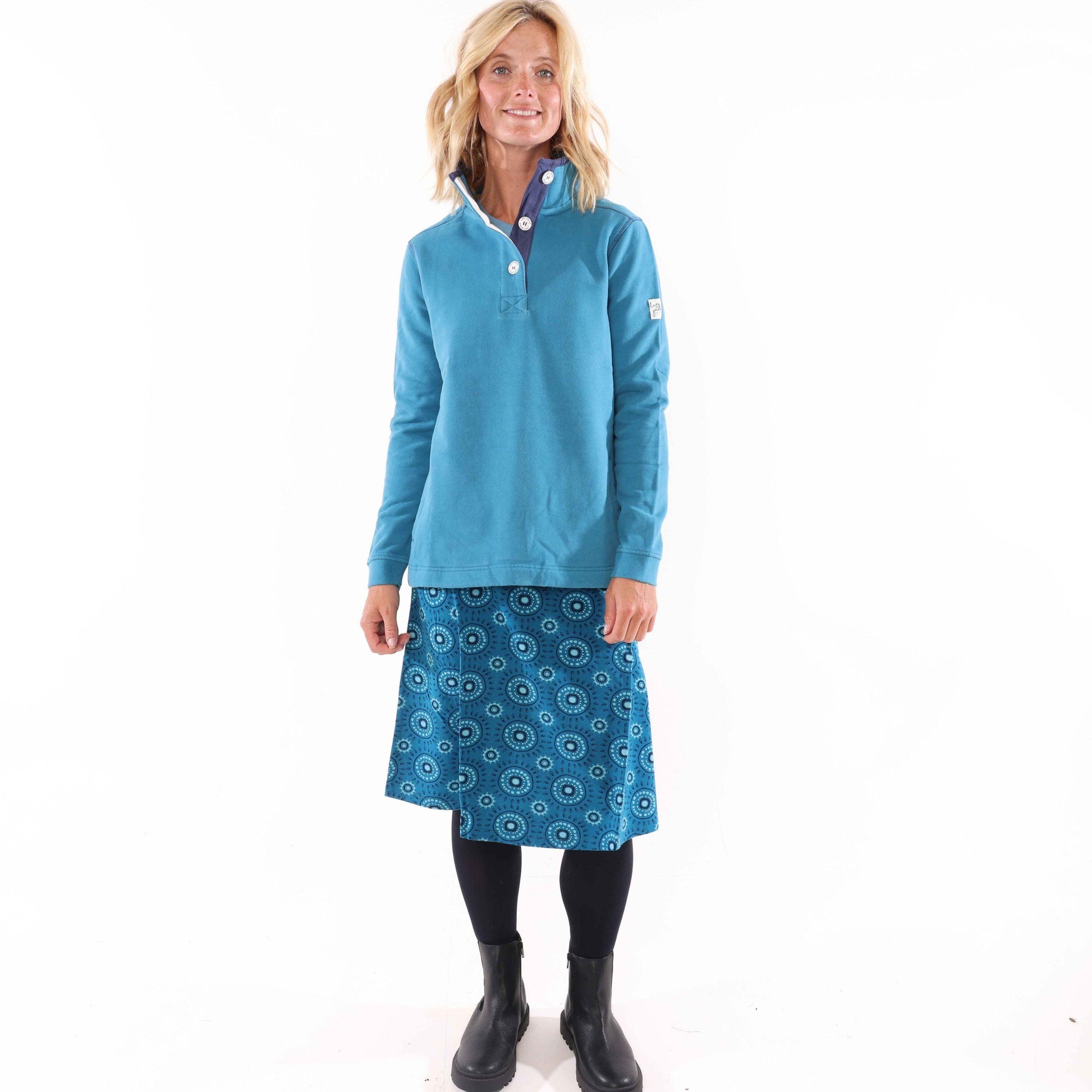 Teal - Front - Lazy Jacks Womens-Ladies Circle Jersey Midi Skirt