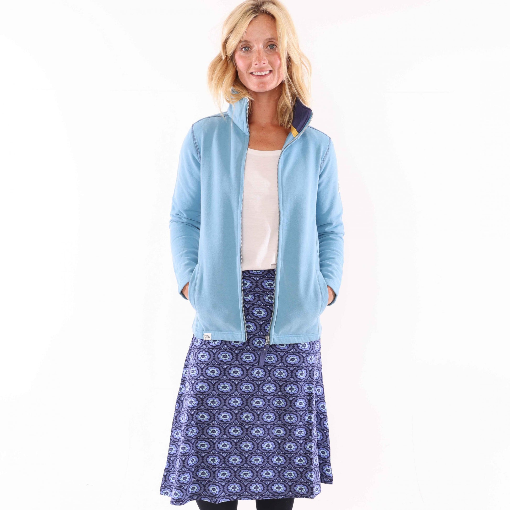 Blue - Back - Lazy Jacks Womens-Ladies Circle Jersey Midi Skirt