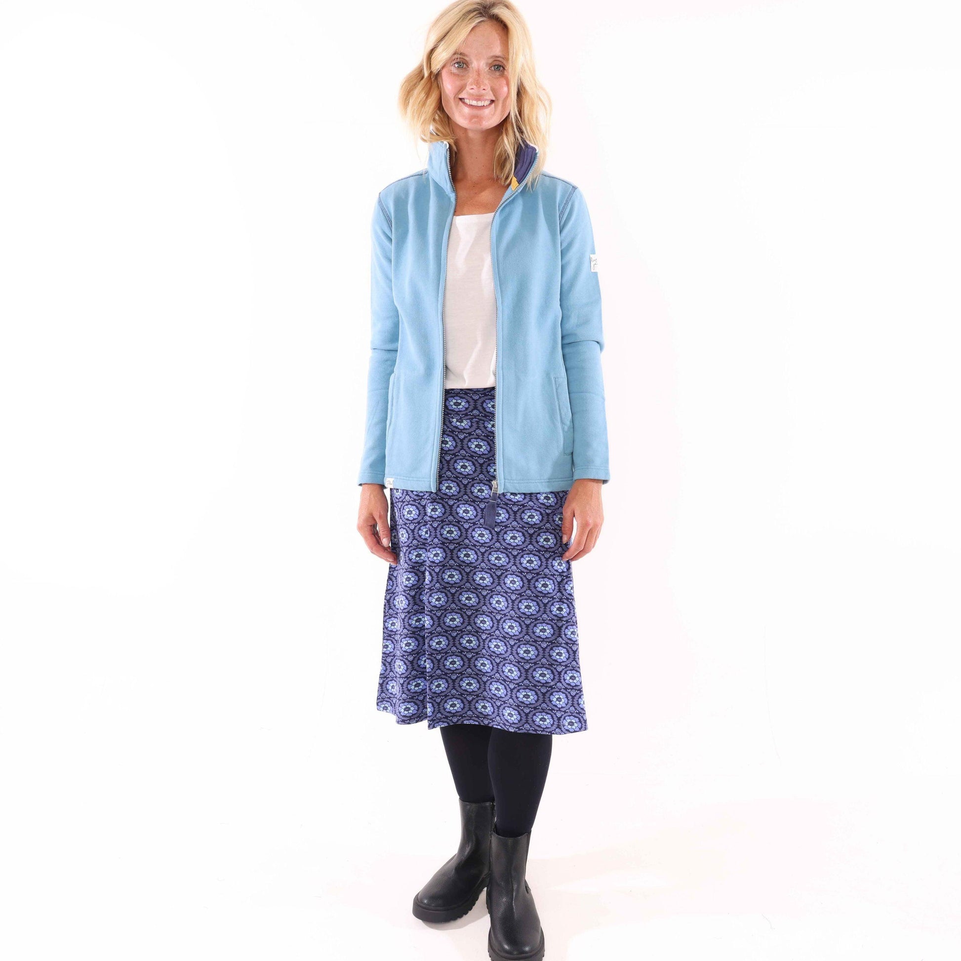 Blue - Side - Lazy Jacks Womens-Ladies Circle Jersey Midi Skirt