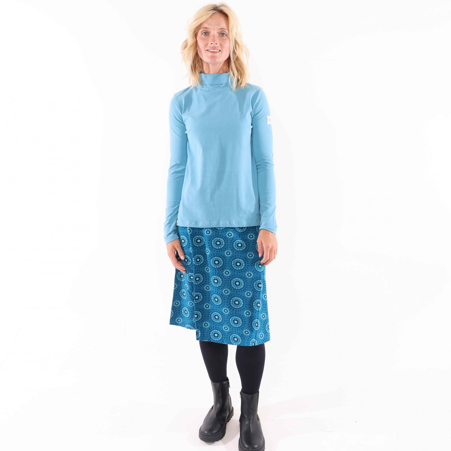 Teal - Back - Lazy Jacks Womens-Ladies Circle Jersey Midi Skirt