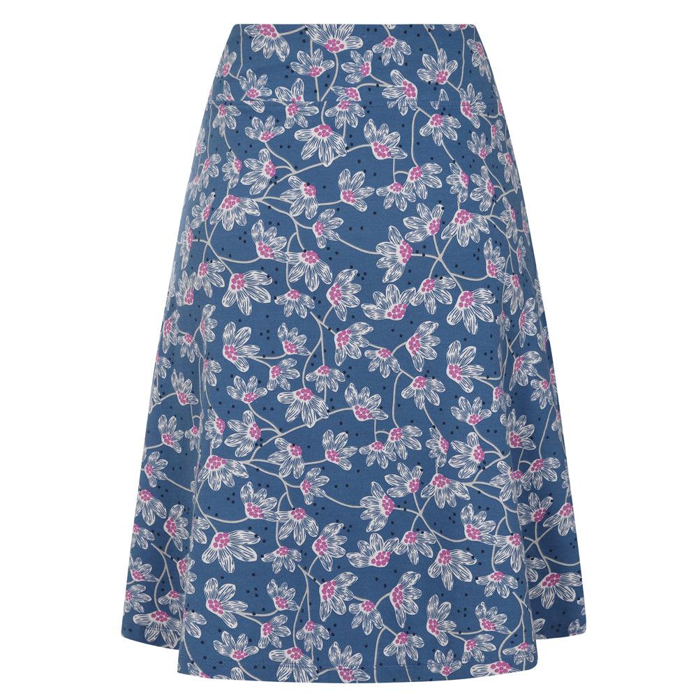 Blue-Pink - Side - Lazy Jacks Womens-Ladies Wildflower Jersey Midi Skirt