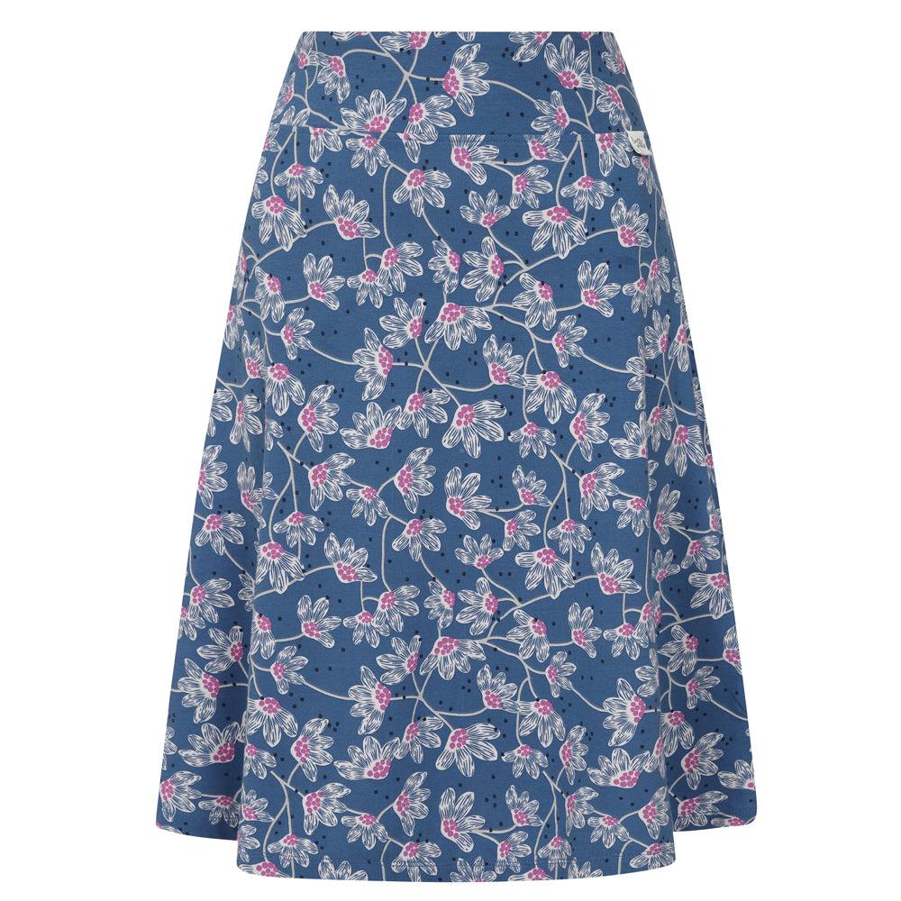 Blue-Pink - Front - Lazy Jacks Womens-Ladies Wildflower Jersey Midi Skirt