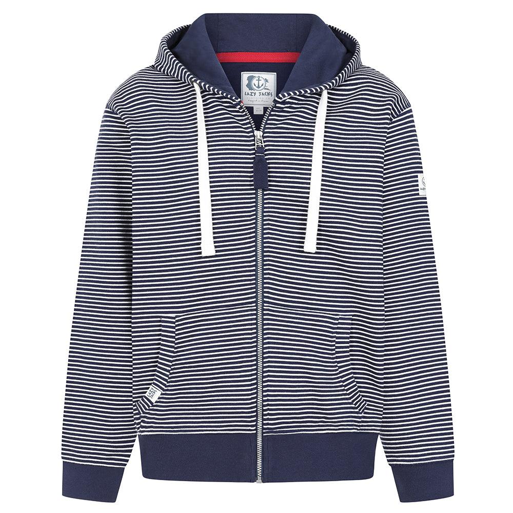 Marine - Front - Lazy Jacks Mens Striped Full Zip Hoodie
