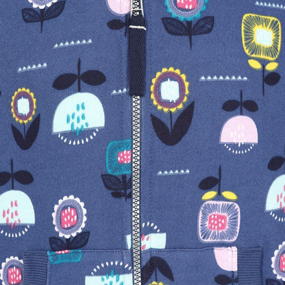 Blue - Back - Lazy Jacks Childrens-Kids Flowers Full Zip Hoodie