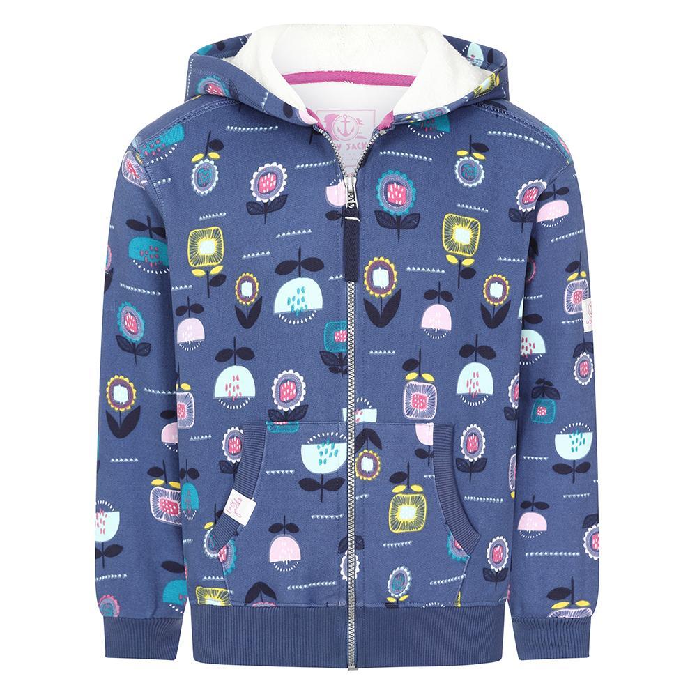 Blue - Front - Lazy Jacks Childrens-Kids Flowers Full Zip Hoodie