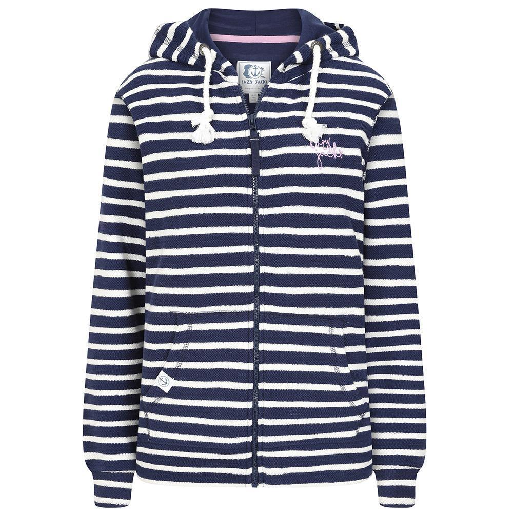 Marine - Front - Lazy Jacks Womens-Ladies Striped Textured Full Zip Hoodie
