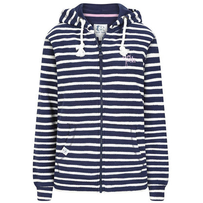 Marine - Front - Lazy Jacks Womens-Ladies Striped Textured Full Zip Hoodie