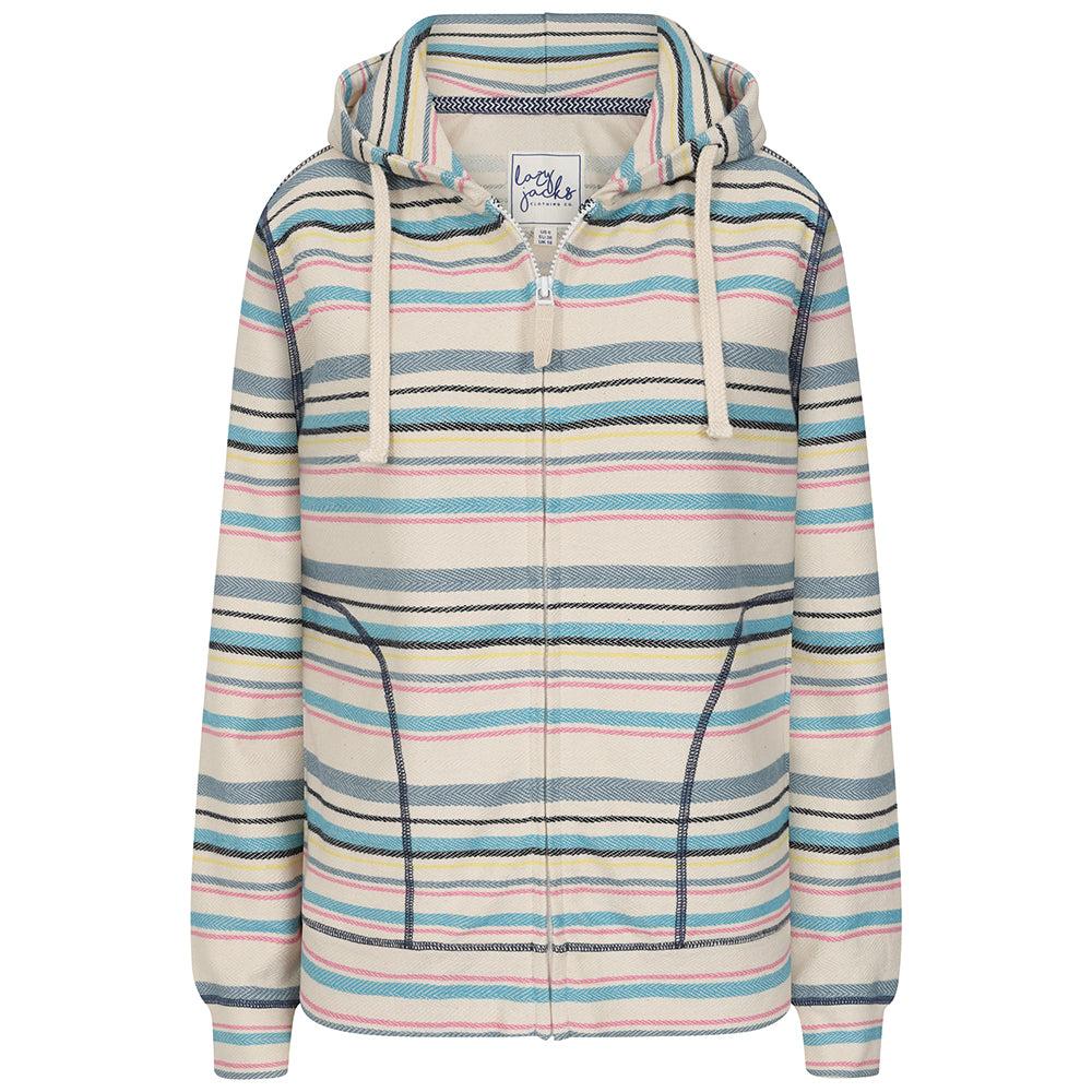 Chalk - Front - Lazy Jacks Womens-Ladies Striped Textured Full Zip Hoodie