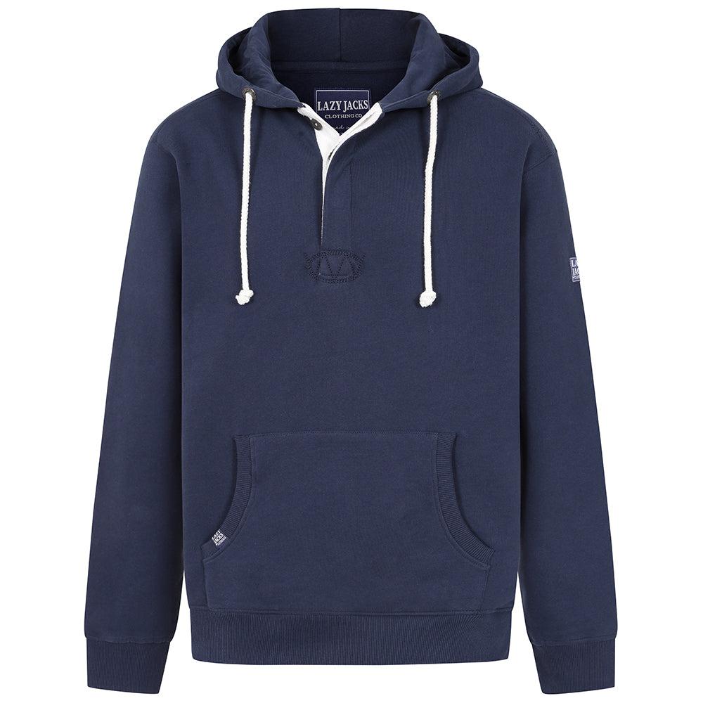 Marine - Front - Lazy Jacks Mens Button Neck Hoodie