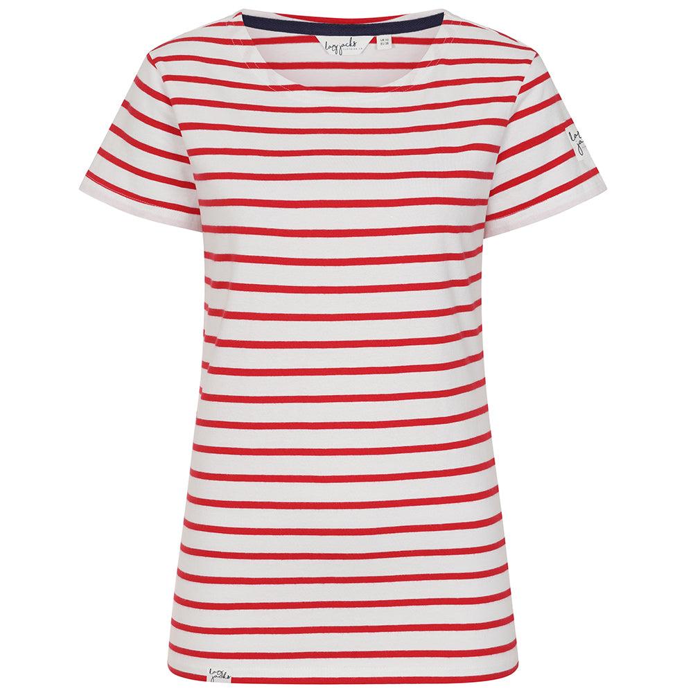 Red - Back - Lazy Jacks Womens-Ladies Breton Top