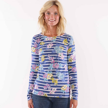 Blue - Back - Lazy Jacks Womens-Ladies Printed Breton Top