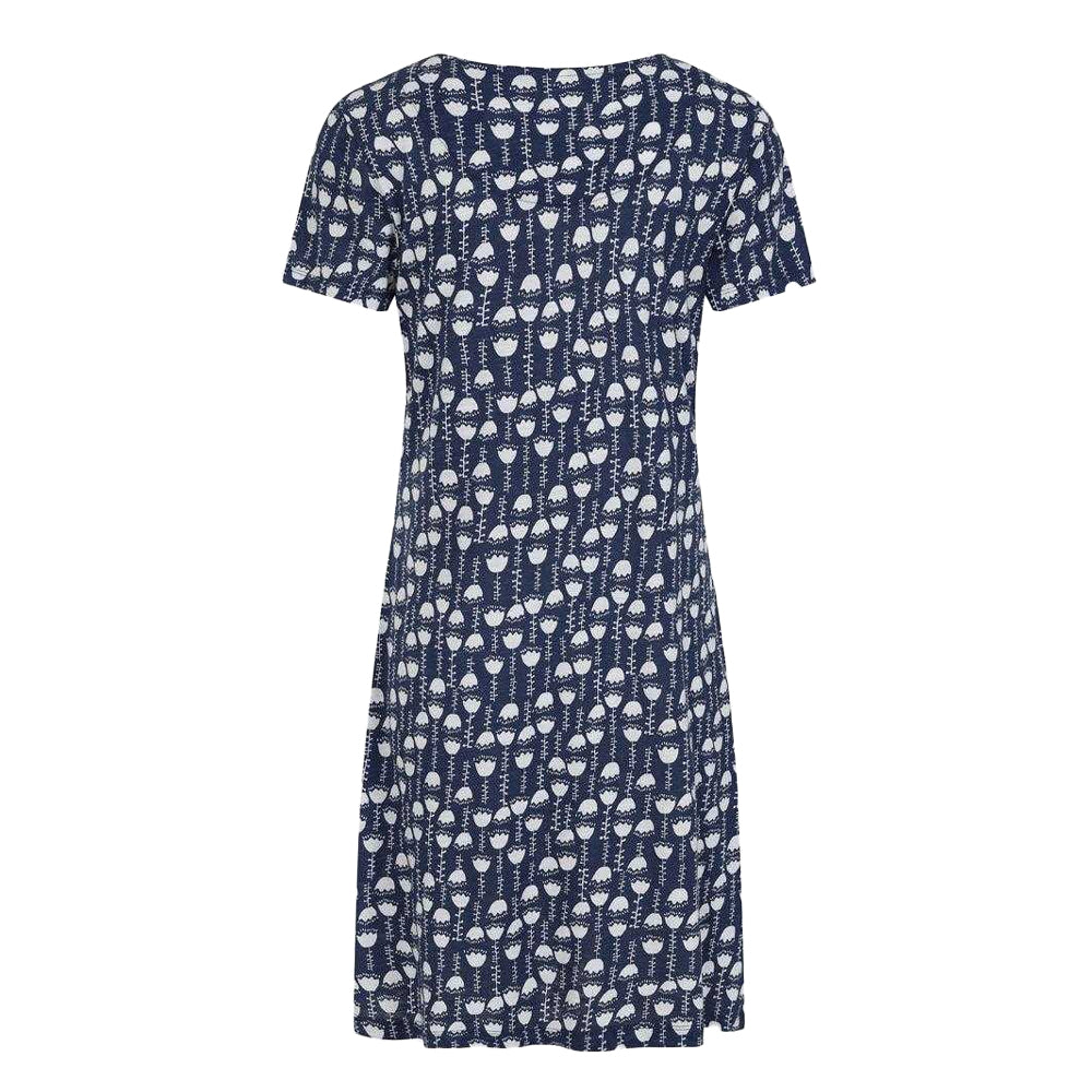 Blue-White - Back - Lazy Jacks Womens-Ladies Seedling V Neck Short-Sleeved Dress