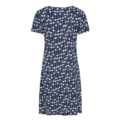 Blue-White - Back - Lazy Jacks Womens-Ladies Seedling V Neck Short-Sleeved Dress