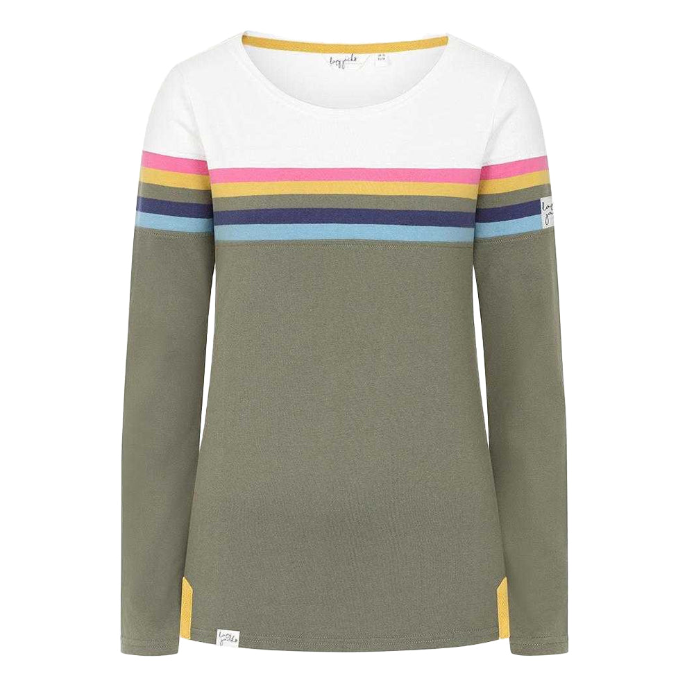 Khaki - Front - Lazy Jacks Womens-Ladies Multi Stripe Breton Top