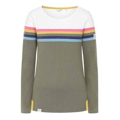 Khaki - Front - Lazy Jacks Womens-Ladies Multi Stripe Breton Top