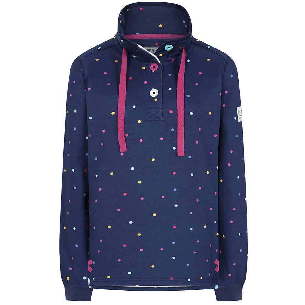 Twilight - Front - Lazy Jacks Womens-Ladies Polka Dot Button Neck Sweatshirt