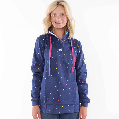 Twilight - Back - Lazy Jacks Womens-Ladies Polka Dot Button Neck Sweatshirt