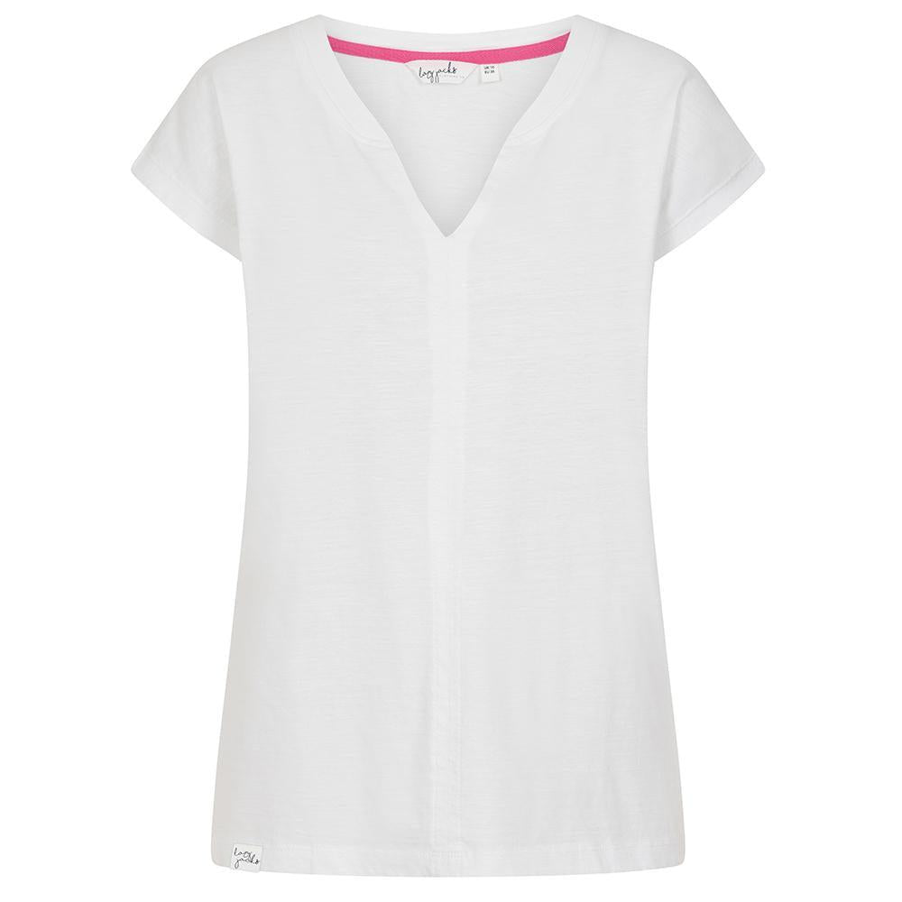 White - Front - Lazy Jacks Womens-Ladies V Neck T-Shirt