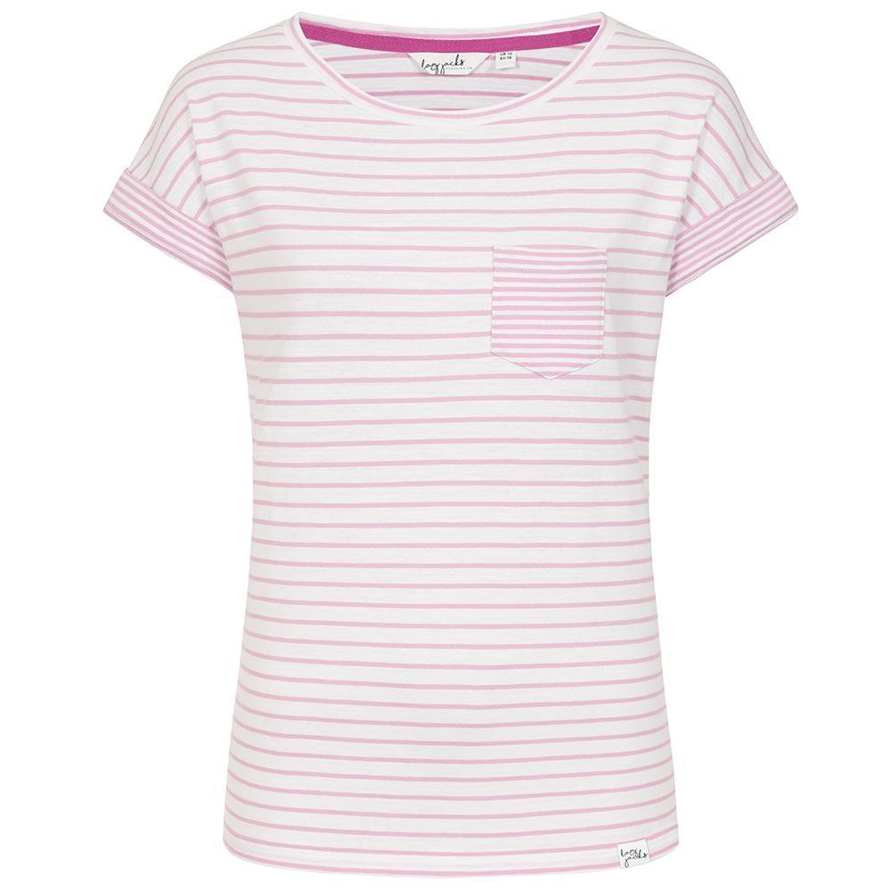 Pink - Front - Lazy Jacks Womens-Ladies Striped Rolled Sleeves T-Shirt