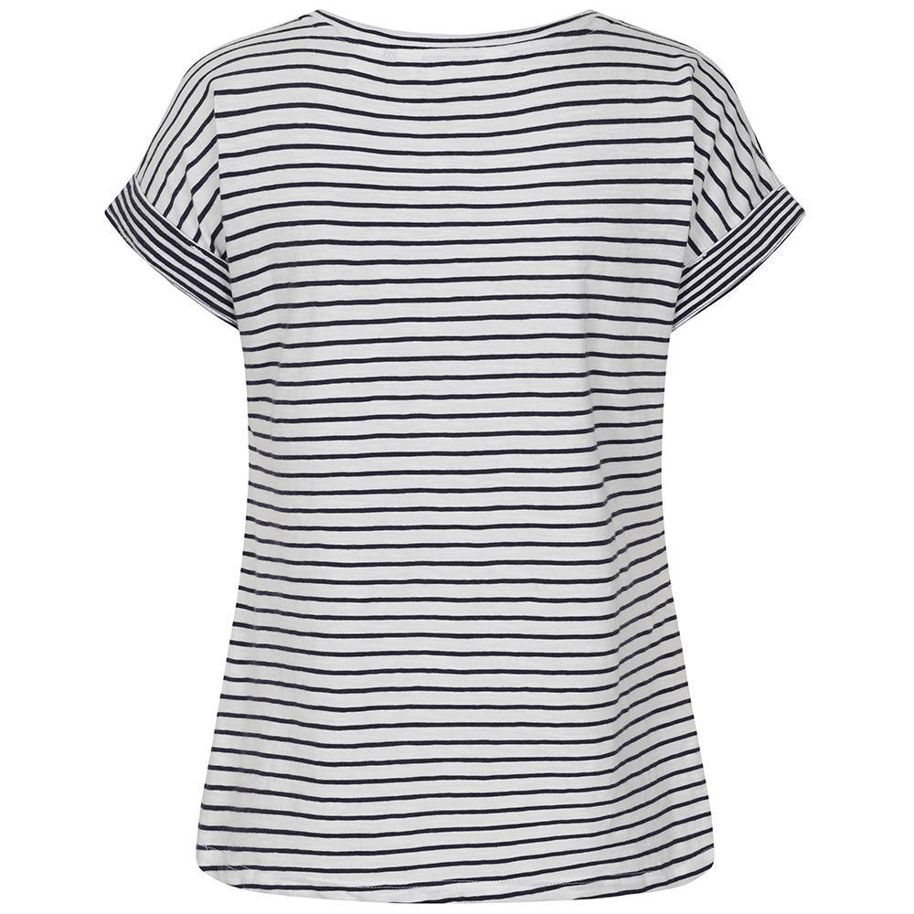 White - Side - Lazy Jacks Womens-Ladies Striped Rolled Sleeves T-Shirt